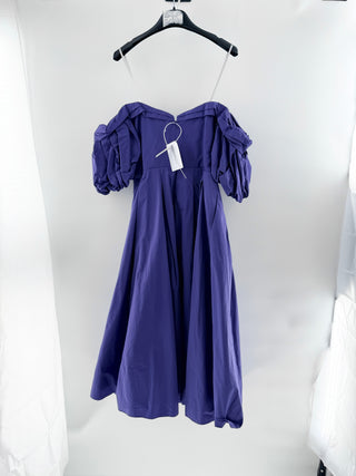 NWT Marchesa Notte Off-the-Shoulder Pleated Taffeta Midi Dress Violet Women's 8