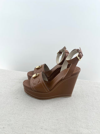 Carolina Herrera Tan Wedge with logo, 36