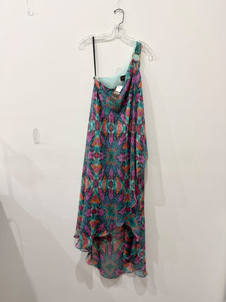 NWT Laundry By Shelli Segal One Shoulder High Low A-Line Dress Green/Purple 6