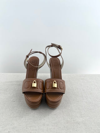 Carolina Herrera Tan Wedge with logo, 36