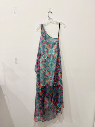 NWT Laundry By Shelli Segal One Shoulder High Low A-Line Dress Green/Purple 6