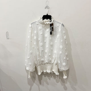 NWT Gracia Long Sleeve Ruffle High Neck Dot Texture Blouse White Women's Size M