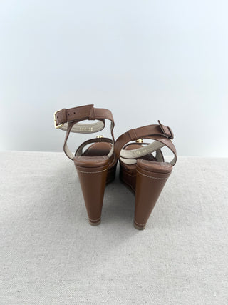 Carolina Herrera Tan Wedge with logo, 36