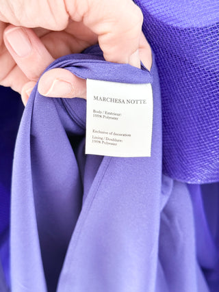 NWT Marchesa Notte Off-the-Shoulder Pleated Taffeta Midi Dress Violet Women's 8