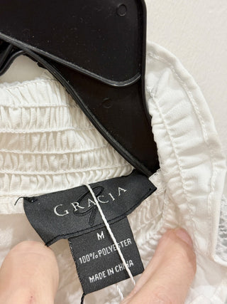 NWT Gracia Long Sleeve Ruffle High Neck Dot Texture Blouse White Women's Size M