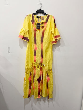 Myriam Arroyave Pattern Eyelet and Sequin Embellished Cover Up Dress Yellow S/M