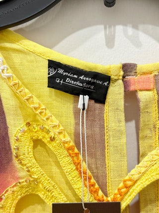 Myriam Arroyave Pattern Eyelet and Sequin Embellished Cover Up Dress Yellow S/M