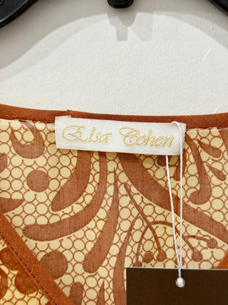 Elsa Cohen Floral Paisley Oversized Cover Up Kaftan Dress Brown/Yellow One Size