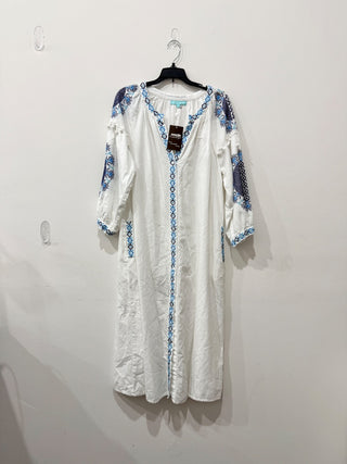 Melissa Odabash Embroidered Cover Up Kaftan Dress White/Blue Women's Size Small