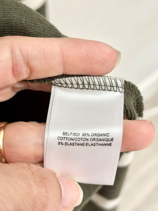 Tanya Taylor green white jersey striped ruched midi dress, S