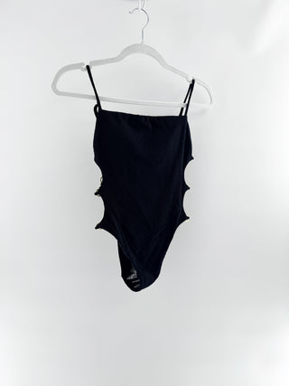 Vix one-piece swimsuit crafted from textured stretch swim fabric, featuring striking side cutout details accented with gold-tone ring hardware, M