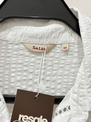 Salsa Cotton Blend Long Sleeve Button-Up Shirt w/ Ties White Women's Size XS / S