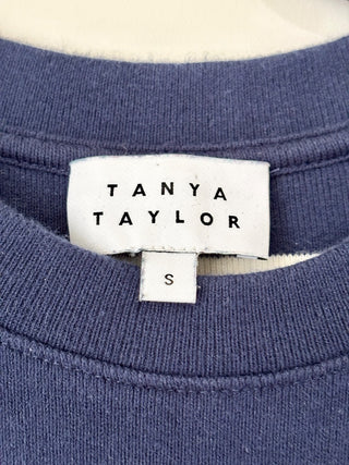 Tanya Taylor navy blue white striped jersey ruched midi dress, S