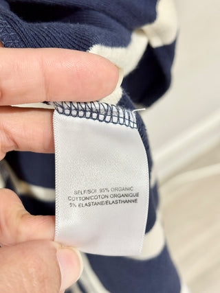 Tanya Taylor navy blue white striped jersey ruched midi dress, S