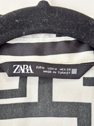 Zara white and black pattern midi shirt dress, M
