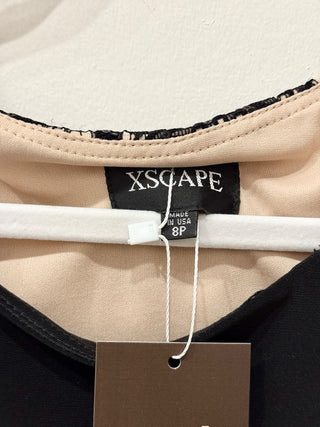 Xscape Lace Trim Sleeveless Stretchy Long Cocktail Dress Black/Nude Women's 8P