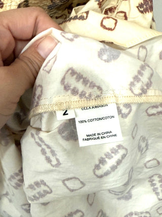 Ulla Johnson cream pattern set: top and mini ruffle skirt, 0 top / 2 skirt