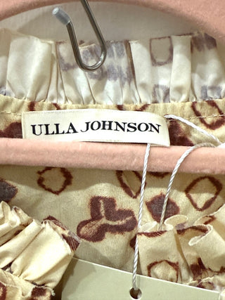 Ulla Johnson cream pattern set: top and mini ruffle skirt, 0 top / 2 skirt