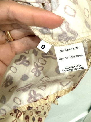 Ulla Johnson cream pattern set: top and mini ruffle skirt, 0 top / 2 skirt