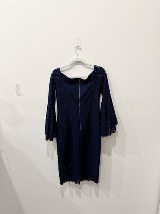 Bardot Solange Off-the-Shoulder Bell Sleeve Lace Bodycon Midi Dress Navy Size 8