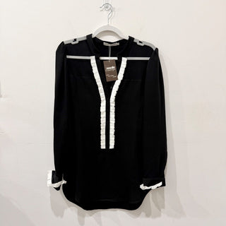 Anne Fontaine Laley Button-Up Tunic Shirt with Sheer Yoke Black/White Women 40/8