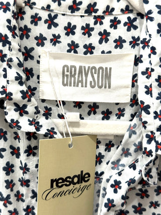 Grayson Anthropologie Floral Print Cotton Button Down Shirt White Blue Womens Size ???