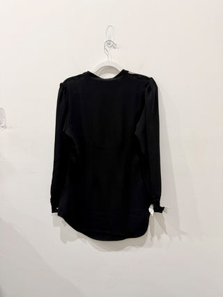 Anne Fontaine Laley Button-Up Tunic Shirt with Sheer Yoke Black/White Women 40/8