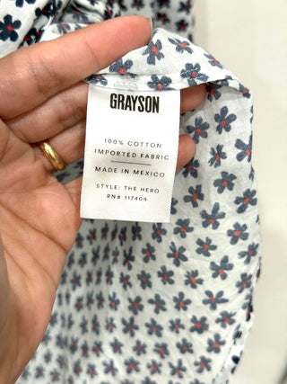Grayson Anthropologie Floral Print Cotton Button Down Shirt White Blue Womens Size ???