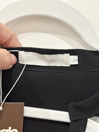 Anne Fontaine Laley Button-Up Tunic Shirt with Sheer Yoke Black/White Women 40/8