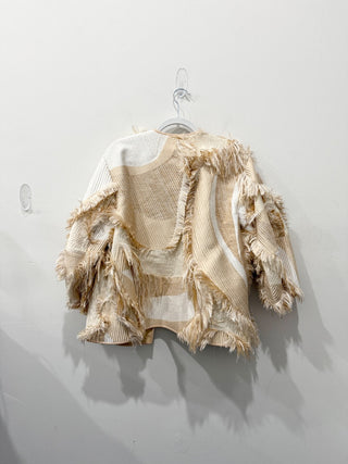 Lafayette 148 Tellar Lantern-Sleeve Oversized Fringe Jacket Cloud Multi Small