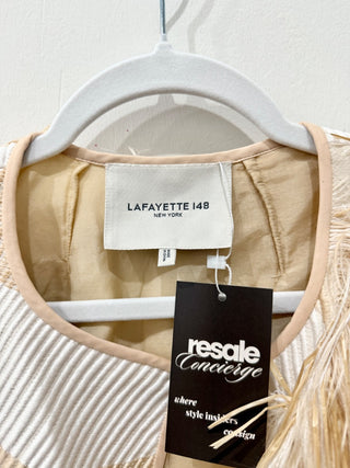 Lafayette 148 Tellar Lantern-Sleeve Oversized Fringe Jacket Cloud Multi Small