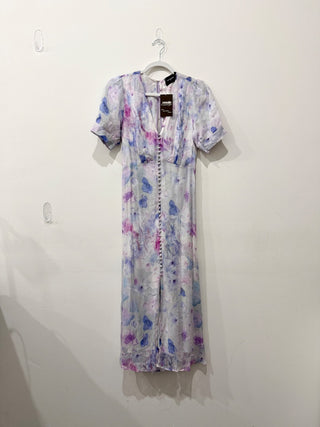 The Kooples Floral-Print Crepe Shirt Midi Dress White/Purple/Blue Women's 1 / S