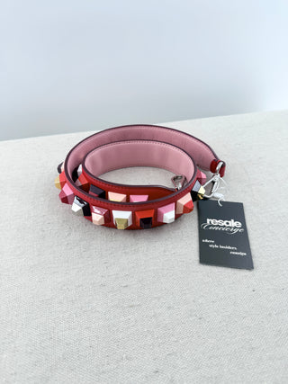 Fendi strap you leather shoulder starp with colorful pyramid studs