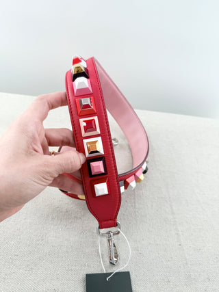 Fendi strap you leather shoulder starp with colorful pyramid studs
