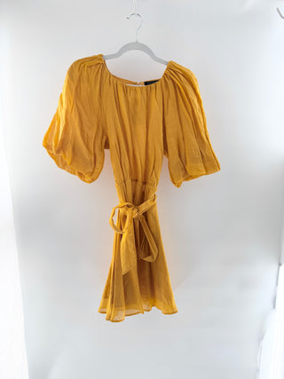 Banana Republic Puff Sleeve Linen Mini Dress with Belt Yellow Women's Size XS