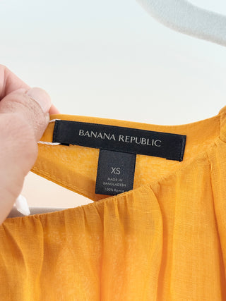 Banana Republic Puff Sleeve Linen Mini Dress with Belt Yellow Women's Size XS