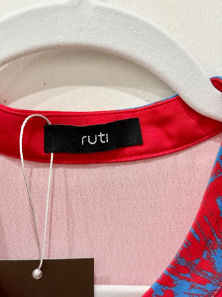 Ruti Dandelion Print Casual Satin Kaftan Mini Dress Red/Blue/White Women's S/M