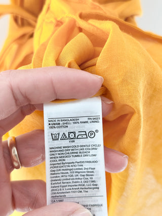 Banana Republic Puff Sleeve Linen Mini Dress with Belt Yellow Women's Size XS
