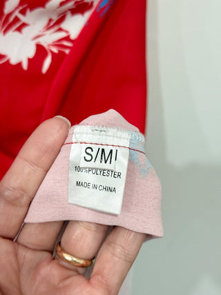 Ruti Dandelion Print Casual Satin Kaftan Mini Dress Red/Blue/White Women's S/M