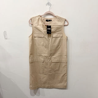 Theory Stretch Split Neck Utilitarian Chino Shift Mini Dress Cream Womens Size 4