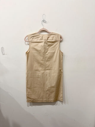 Theory Stretch Split Neck Utilitarian Chino Shift Mini Dress Cream Womens Size 4