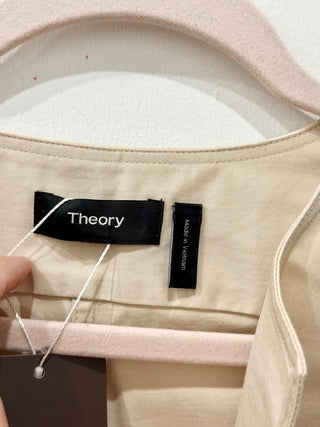 Theory Stretch Split Neck Utilitarian Chino Shift Mini Dress Cream Womens Size 4