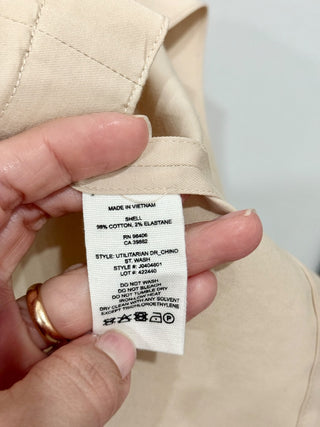 Theory Stretch Split Neck Utilitarian Chino Shift Mini Dress Cream Womens Size 4