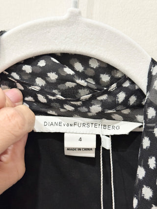 Diane von Furstenberg Arabella Polka Dot Sheer Sleeve Shirt Mini Dress Black 4