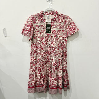 By Anthropologie Floral Eyelet Ruffle Trim Mini Shirtdress Cream/Pink Women's S