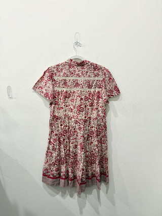 By Anthropologie Floral Eyelet Ruffle Trim Mini Shirtdress Cream/Pink Women's S