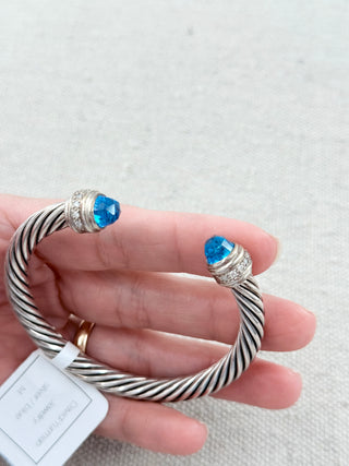 David Yurman 7 mm cable bracelet sterling silver, diamonds, gold and blue topaz, M