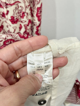 By Anthropologie Floral Eyelet Ruffle Trim Mini Shirtdress Cream/Pink Women's S