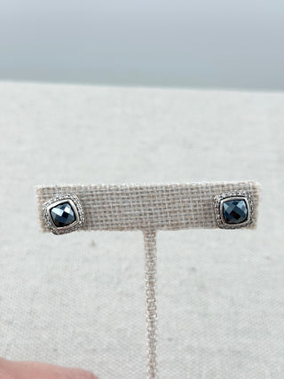 David Yurman petite albion sterling silver and hematite earrings with pave diamonds