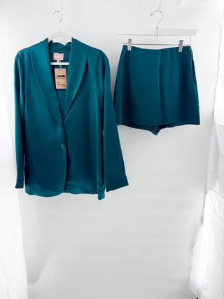 Show Me Your Mumu satin matching 3 piece set blazer, crop top and skort, S